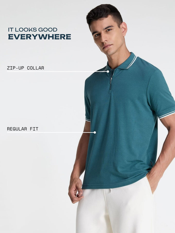 Teal Urban Zipper Polo