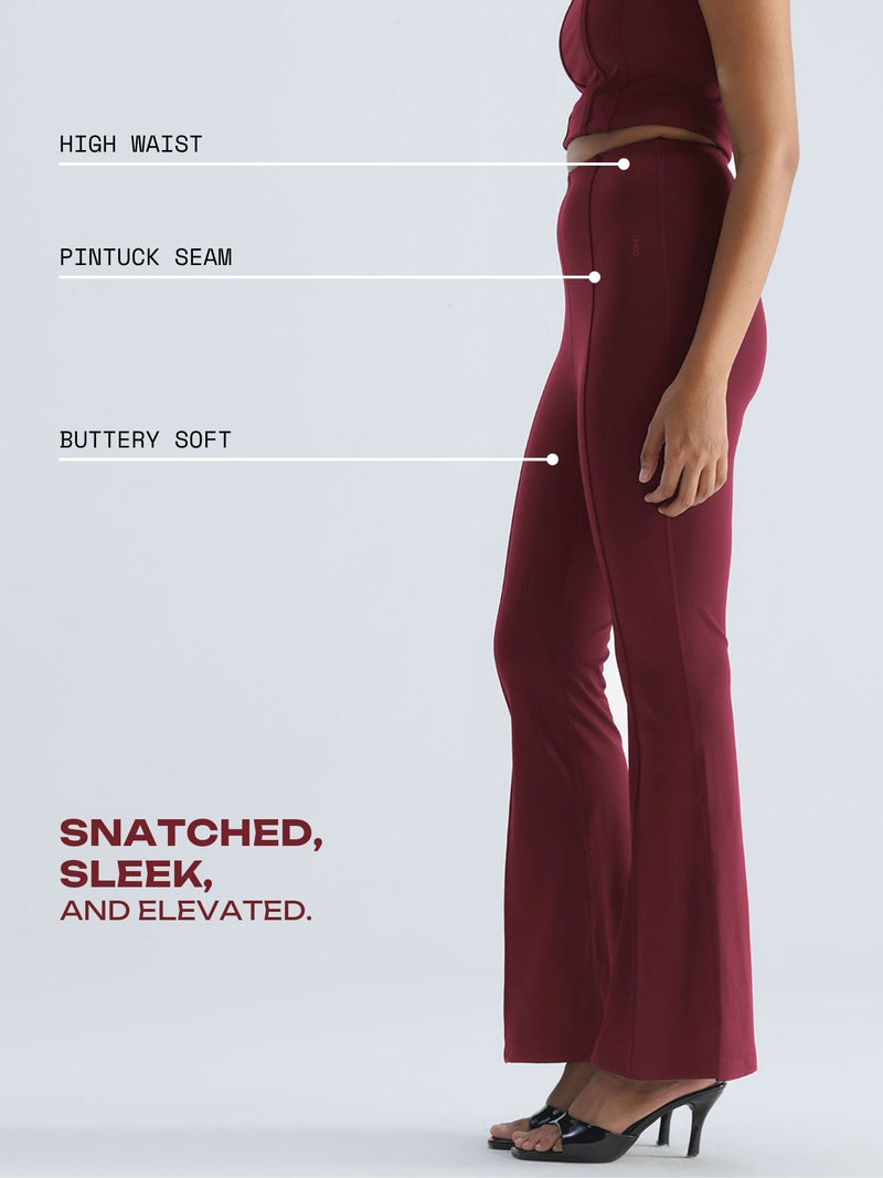 Cherry Pintuck Flared Pants