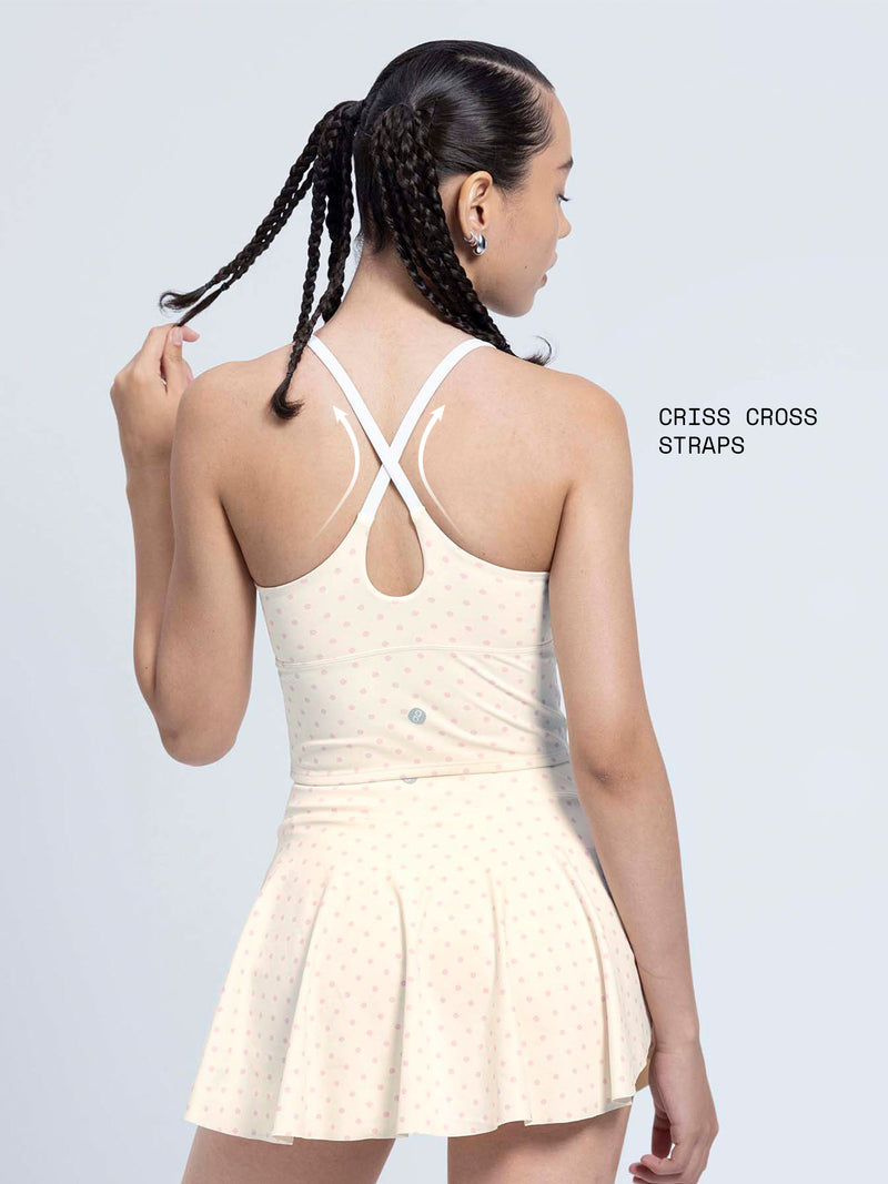 Ivory Polka Cross Back Sports Bra
