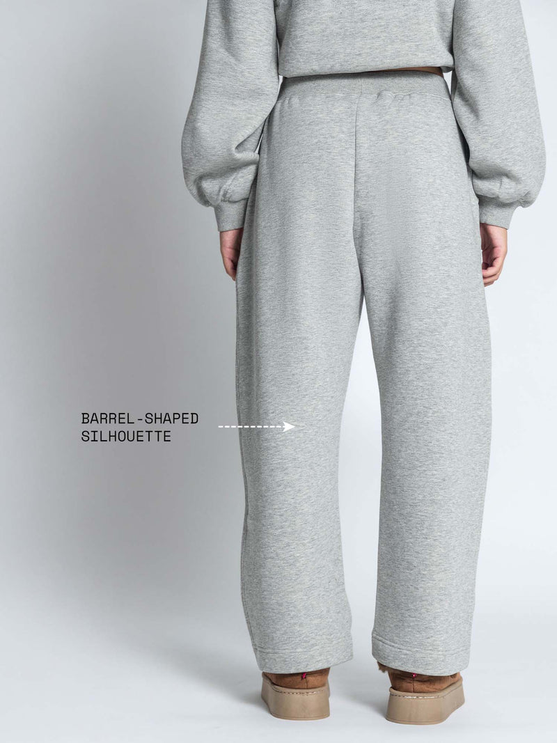 Grey Melange Fleece Barrel Joggers