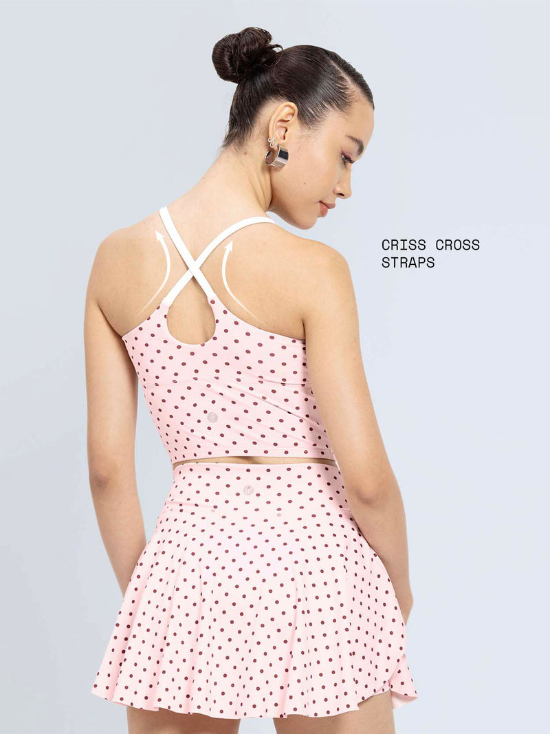 Blush Polka Cross Back Sports Bra