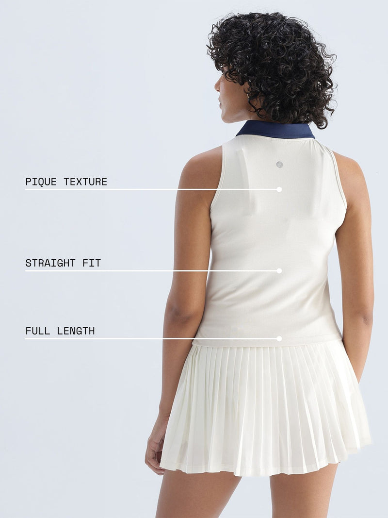 Ivory Contrast Techpique Sleeveless Polo