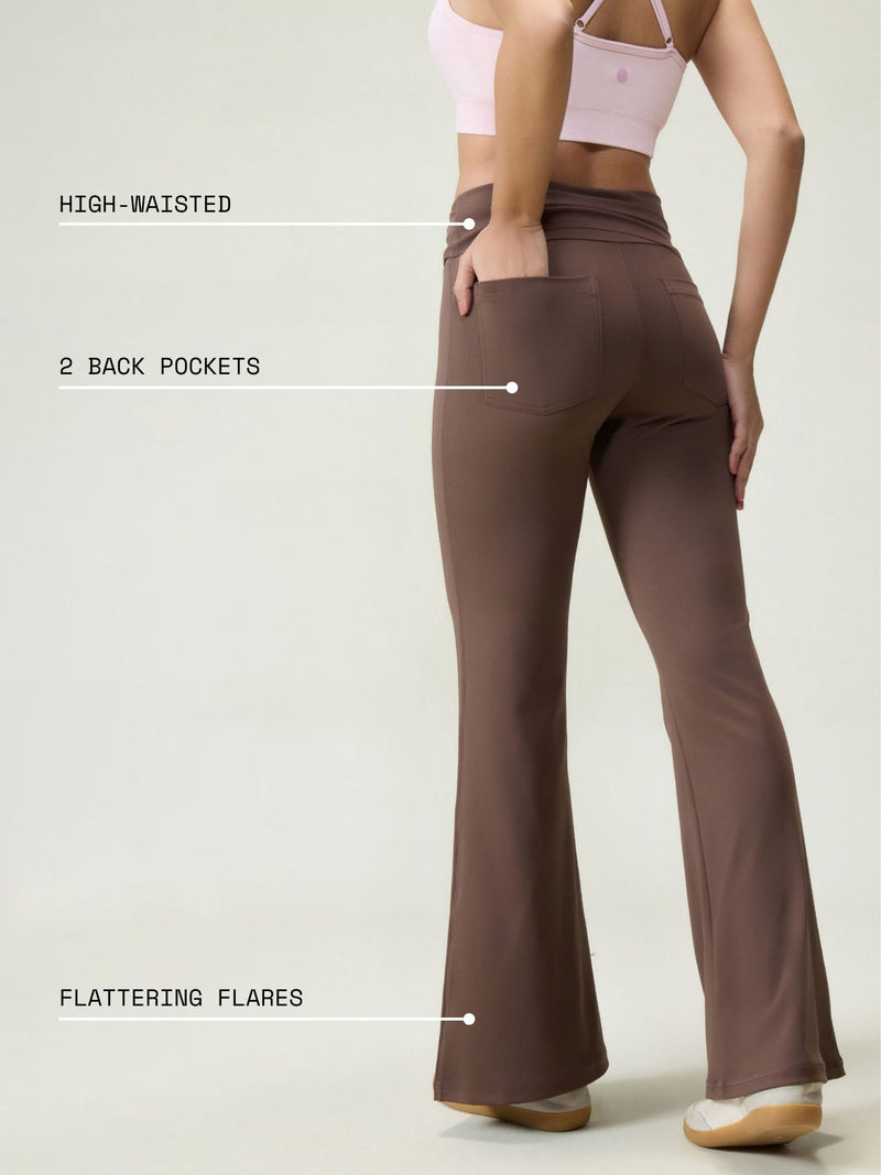 Brown Foldover Flare Pants