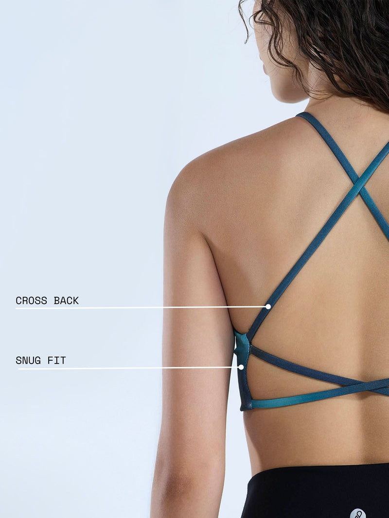 Teal Fluid Printed Strap Back Sports Bra