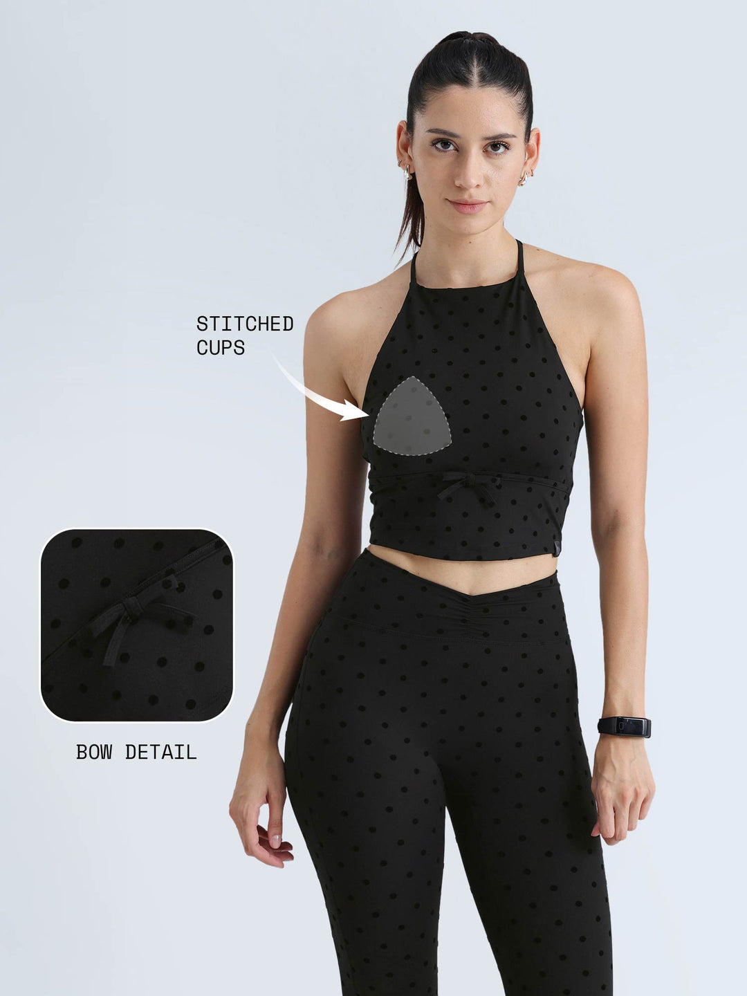 Black Polka Bow Halter Top