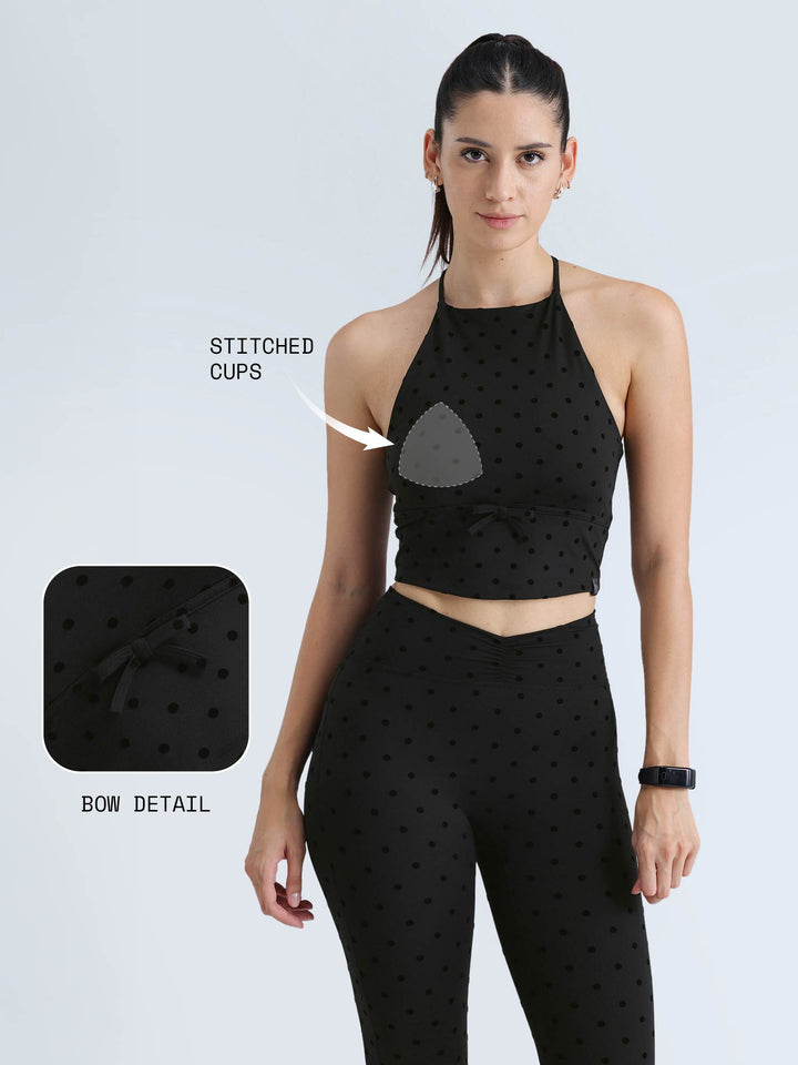 Black Polka Bow Halter Top