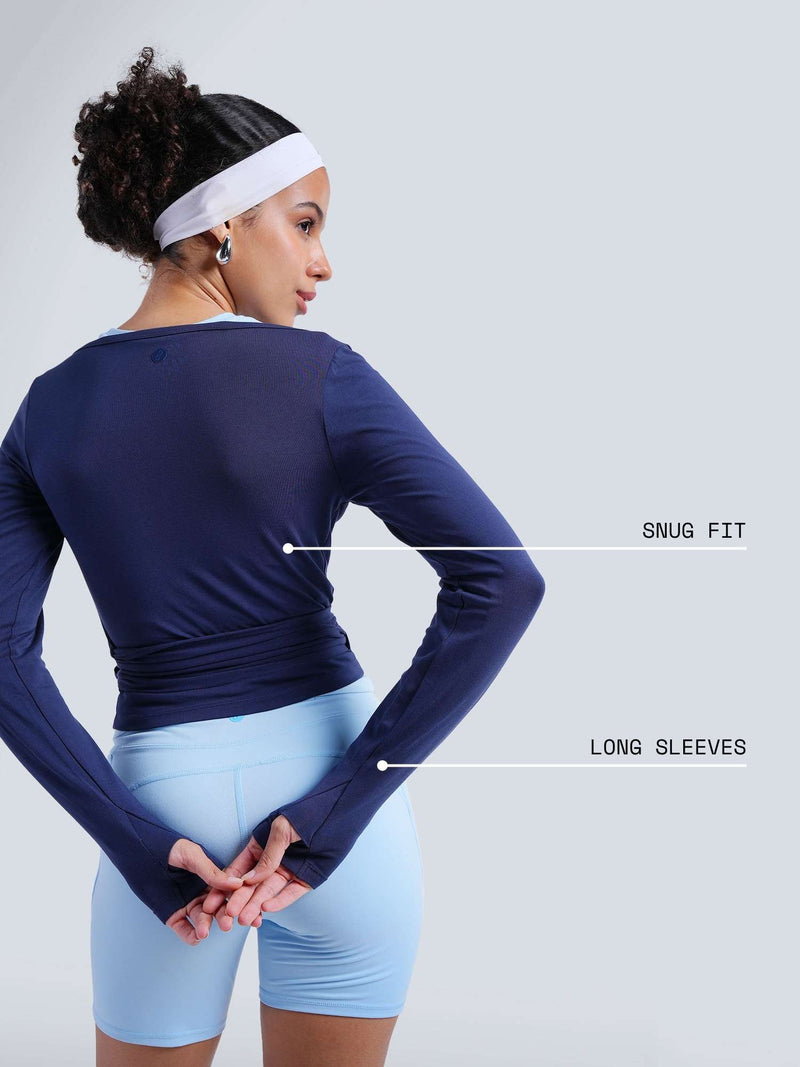 Navy Cotton Wrap Top