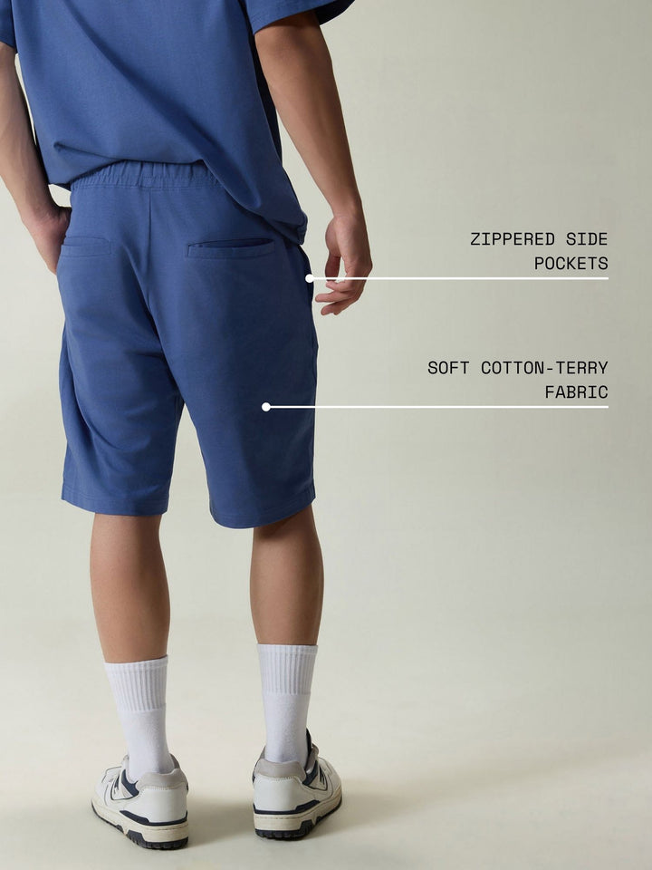 Blue Cotton Leisure Shorts
