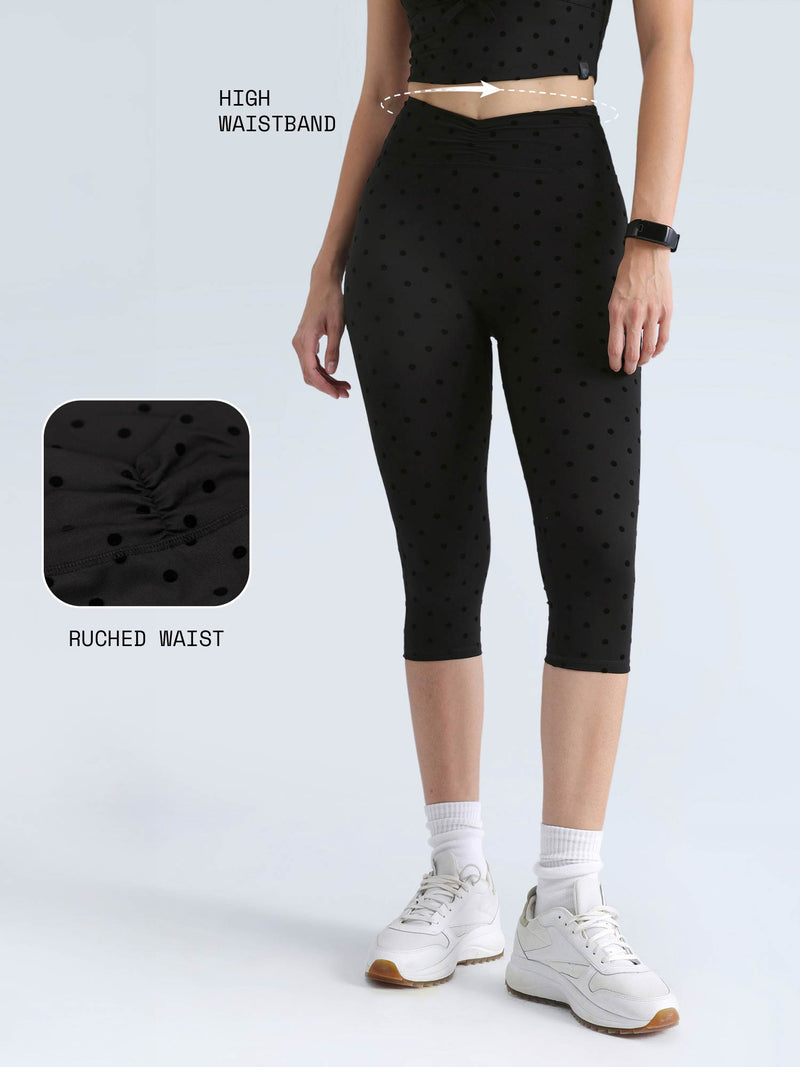 Black Polka Ruched Capri