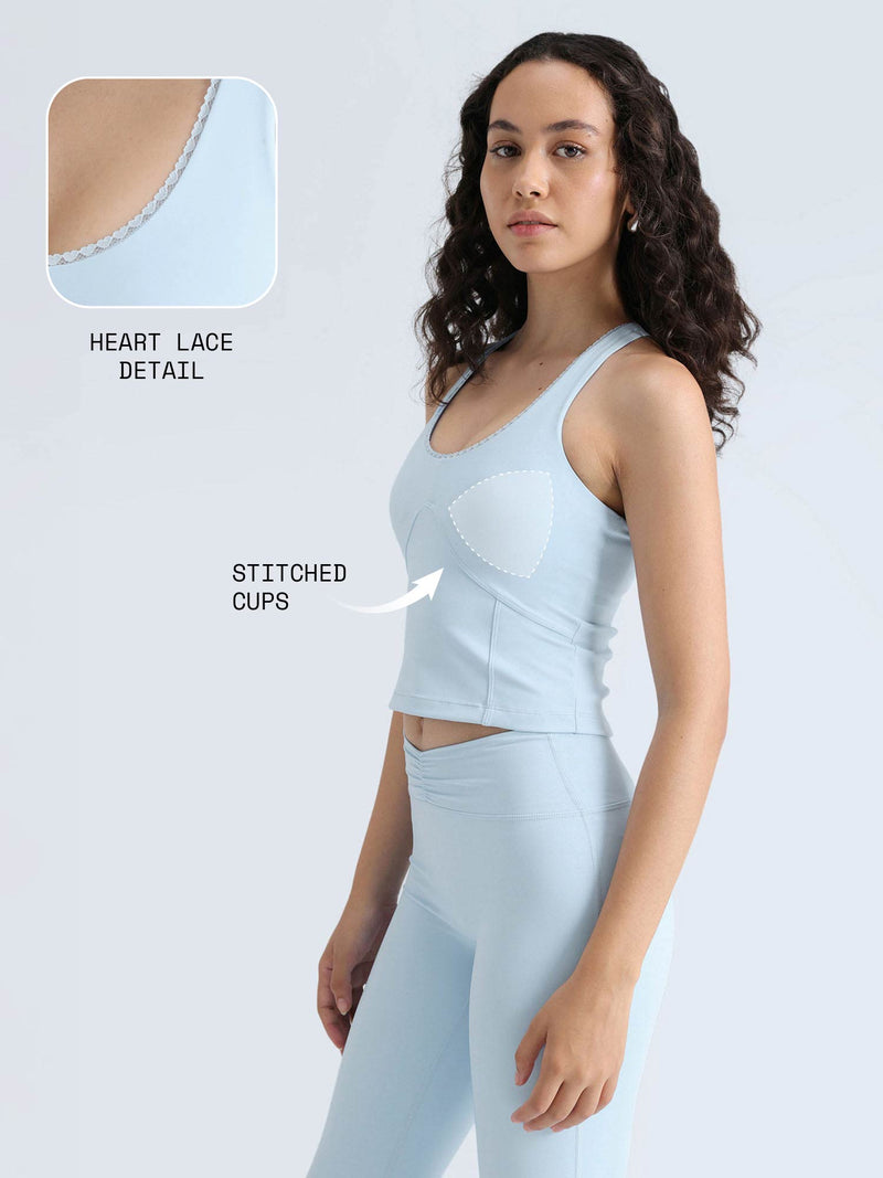 Blue Lace Trim Halter Tank