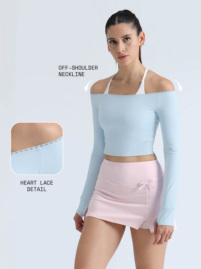 Blue  Lace Off-Shoulder Top