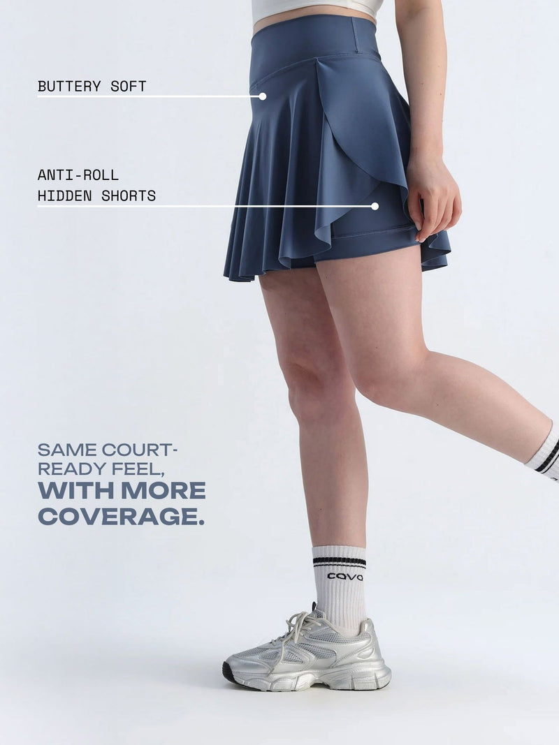 Steel Blue Swirl Tennis Skorts - Longer