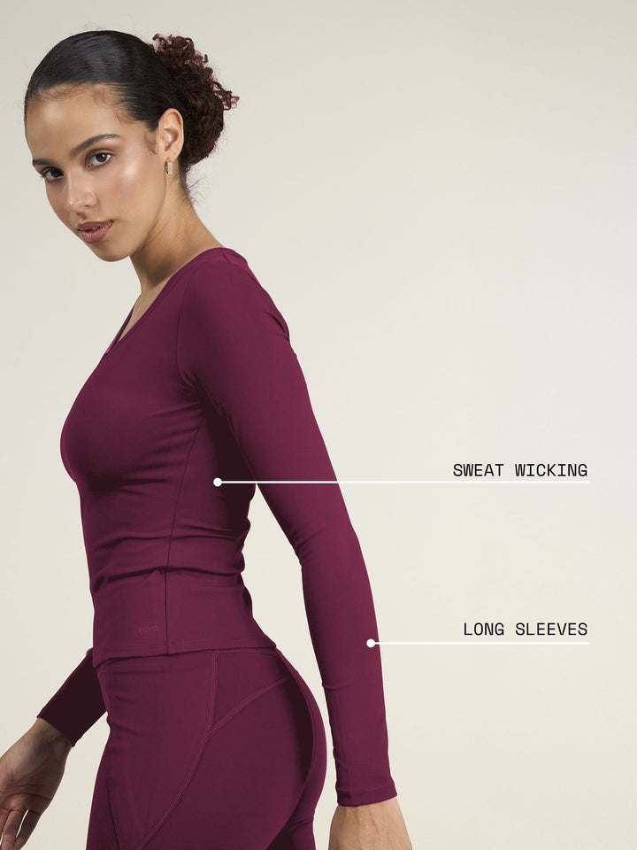 Burgundy Sculpt V-Neck Top