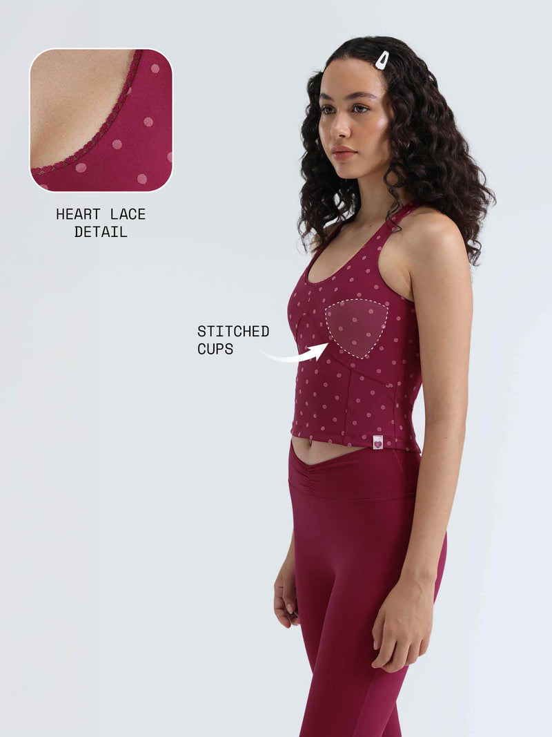 Berry Polka Lace Trim Halter Tank