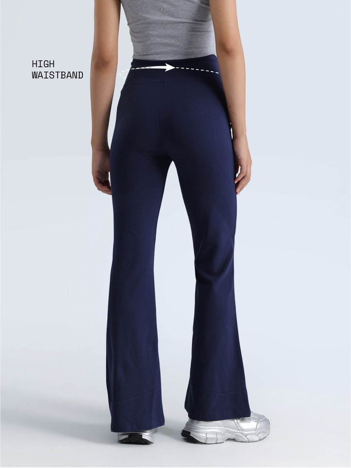 Navy Cotton Flared Leggings