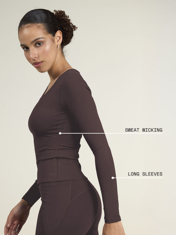 Brown Sculpt V-Neck Top