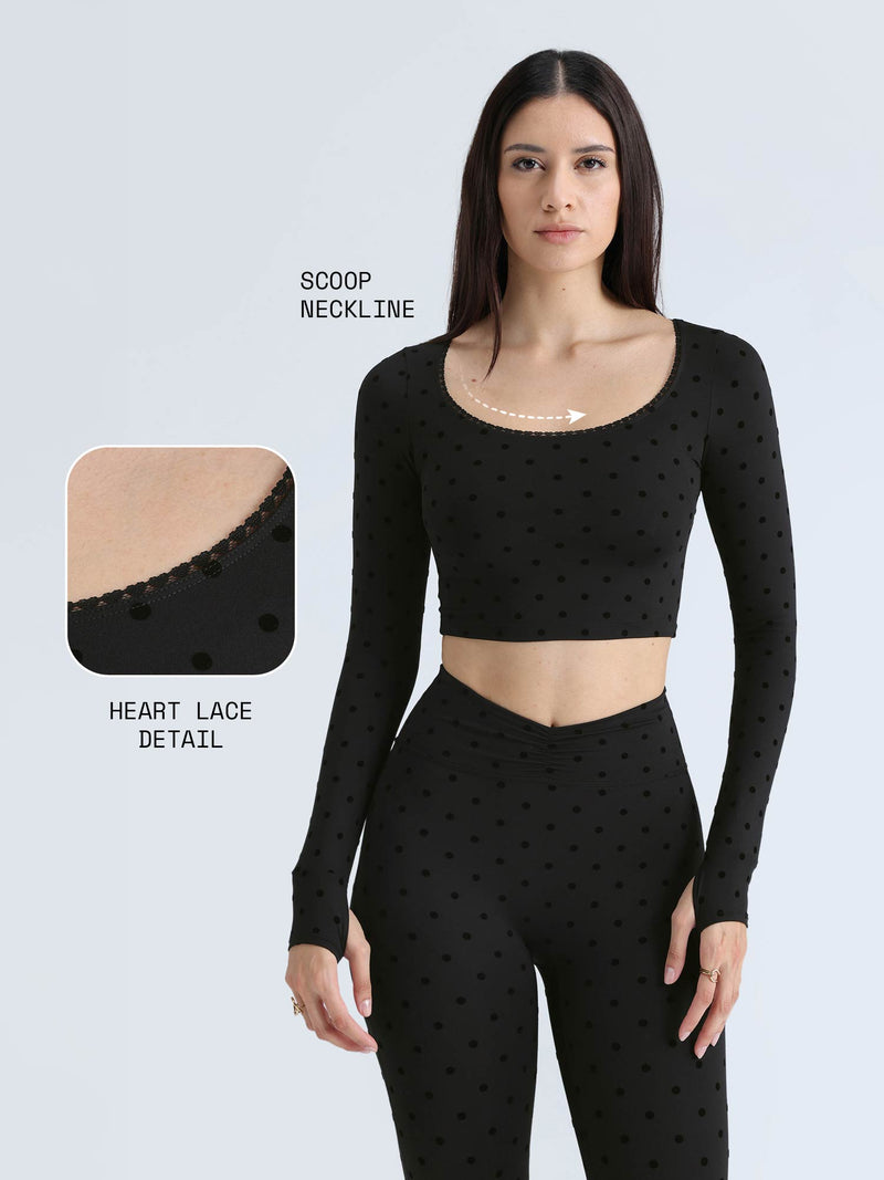 Black Polka Lace Scoop Neck Top