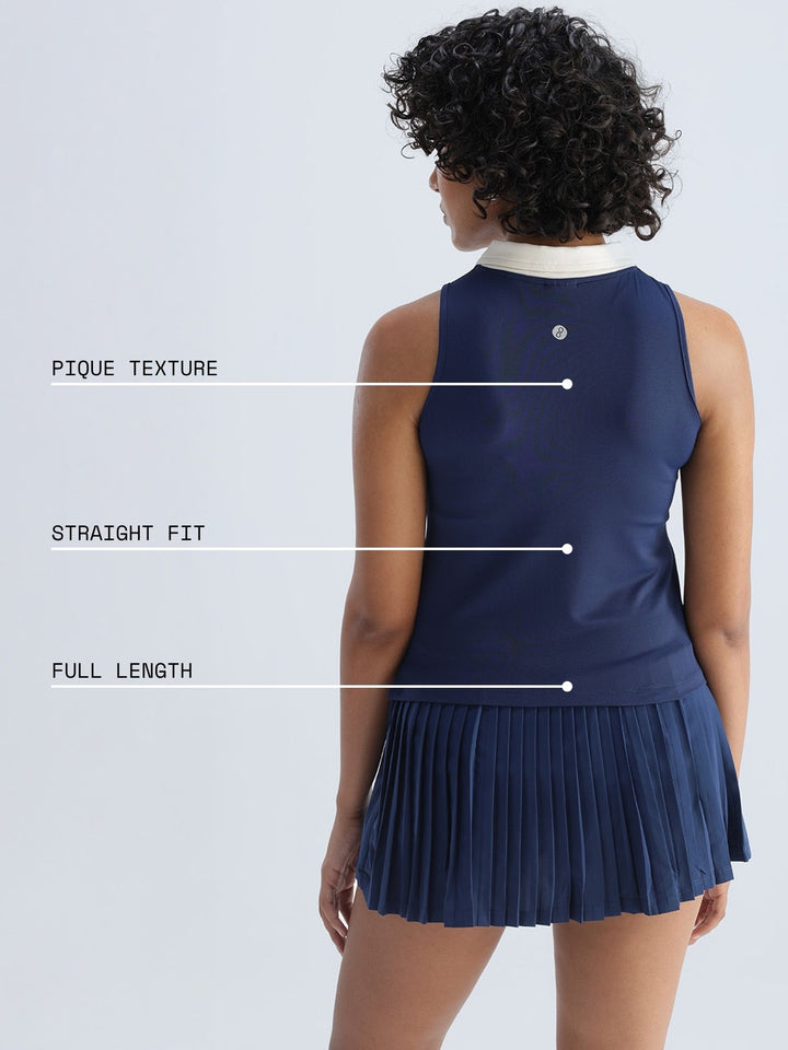 Navy Contrast Techpique Sleeveless Polo
