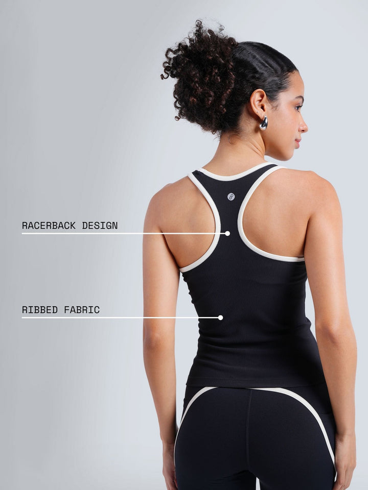 Black Contrast Tank Us Later Top