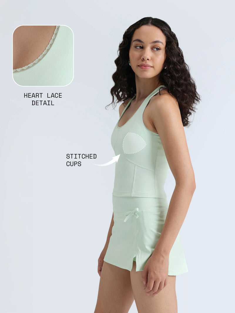 Mint Lace Trim Halter Tank