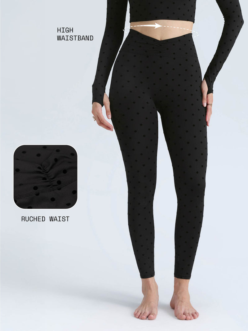 Black Polka Ruched Snug Leggings