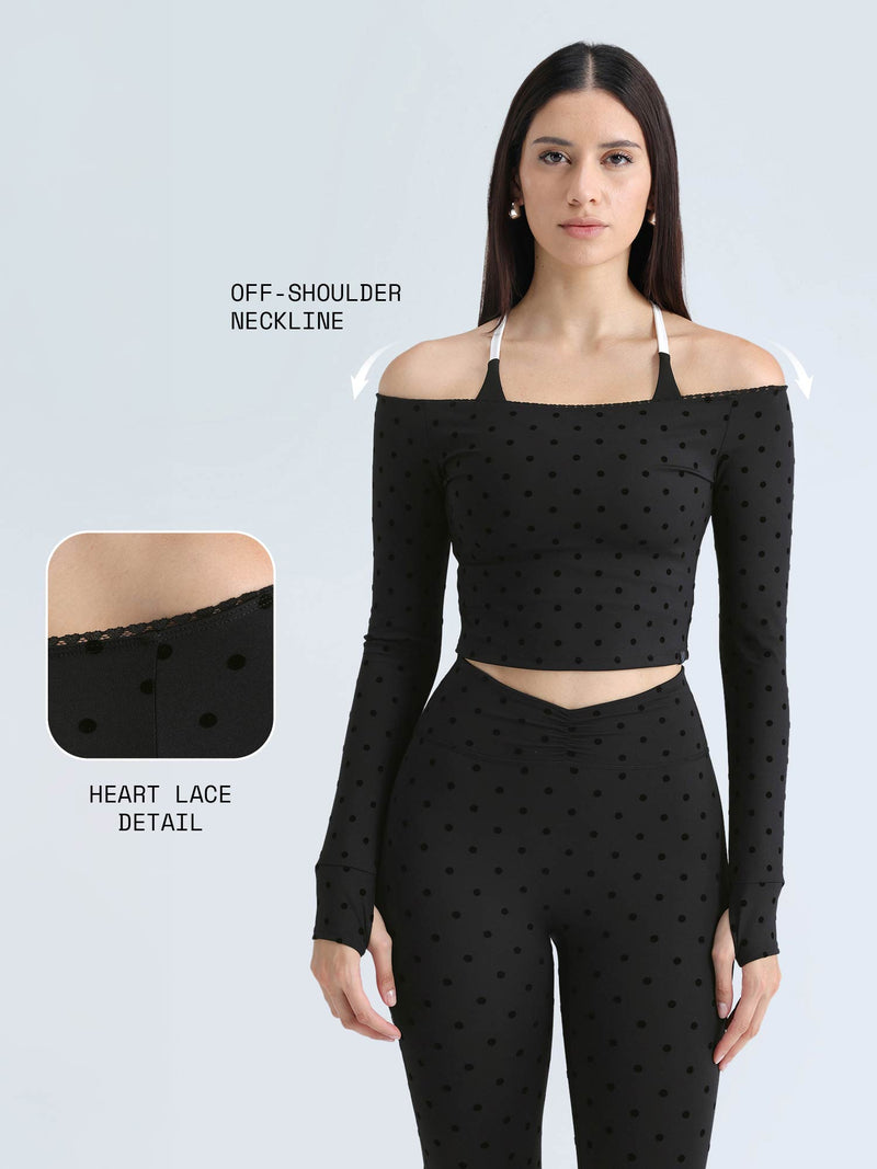 Black Polka Lace Off-Shoulder Top