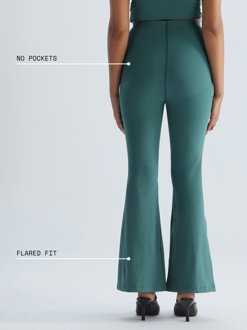 Green Pintuck Flared Pants