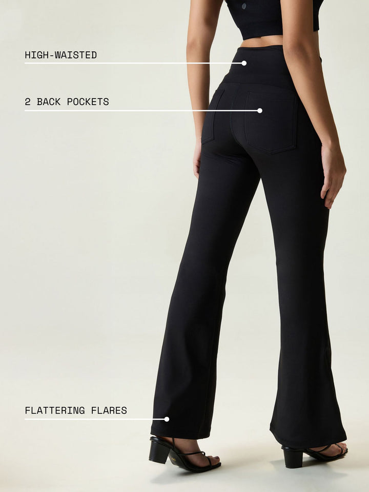 Black Foldover Flare Pants