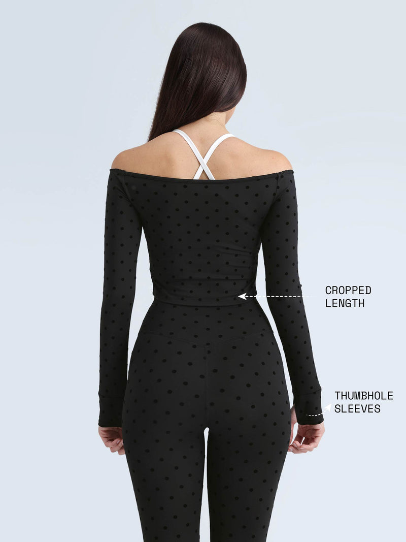 Black Polka Lace Off-Shoulder Top