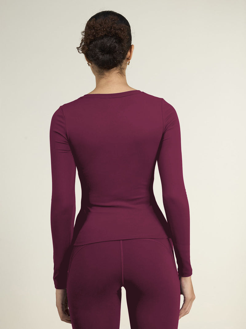 Burgundy Sculpt V-Neck Top