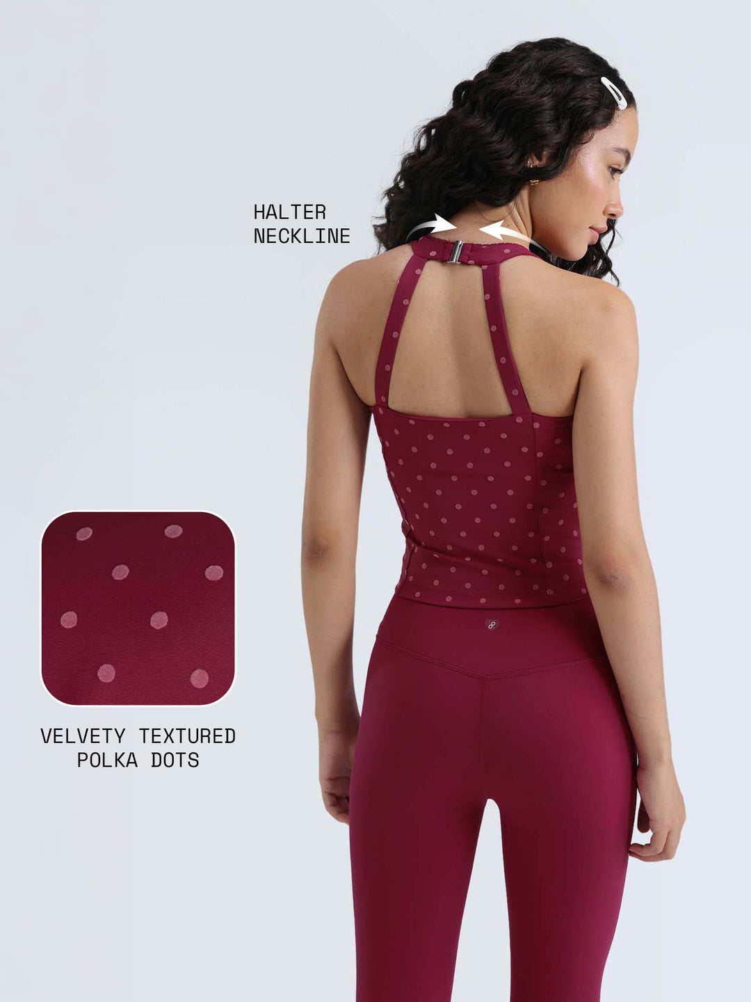 Berry Polka Lace Trim Halter Tank