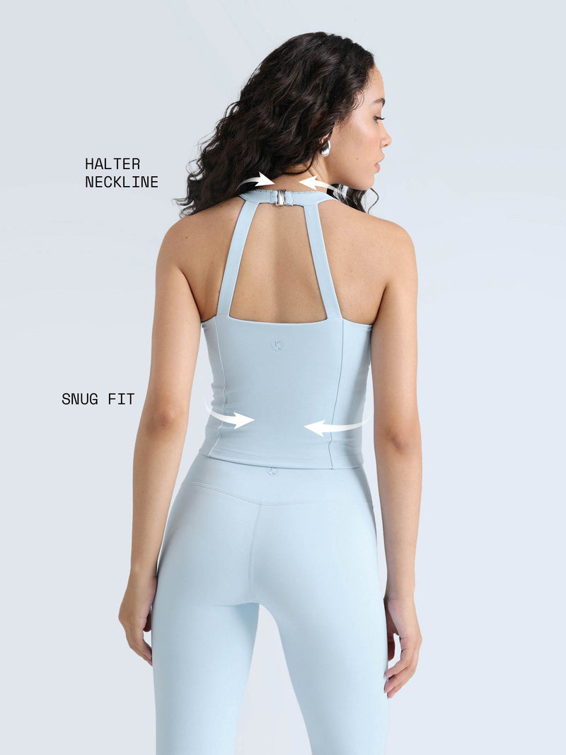 Blue Lace Trim Halter Tank