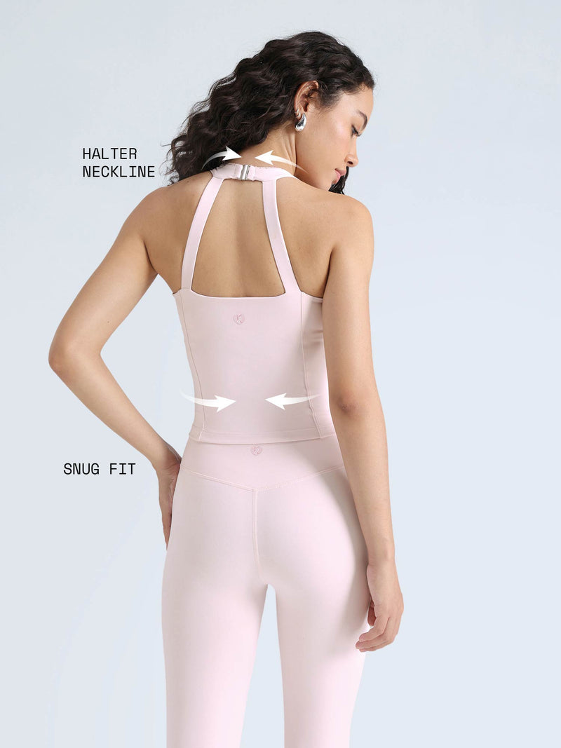 Blush Lace Trim Halter Tank