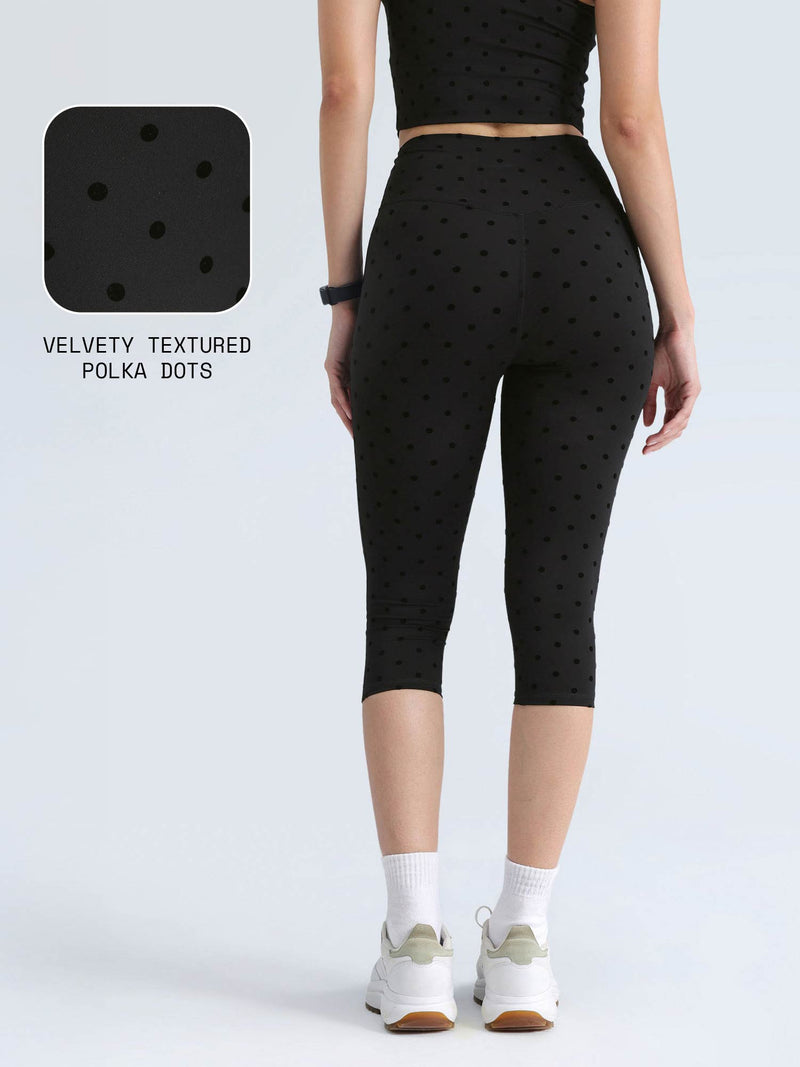 Black Polka Ruched Capri