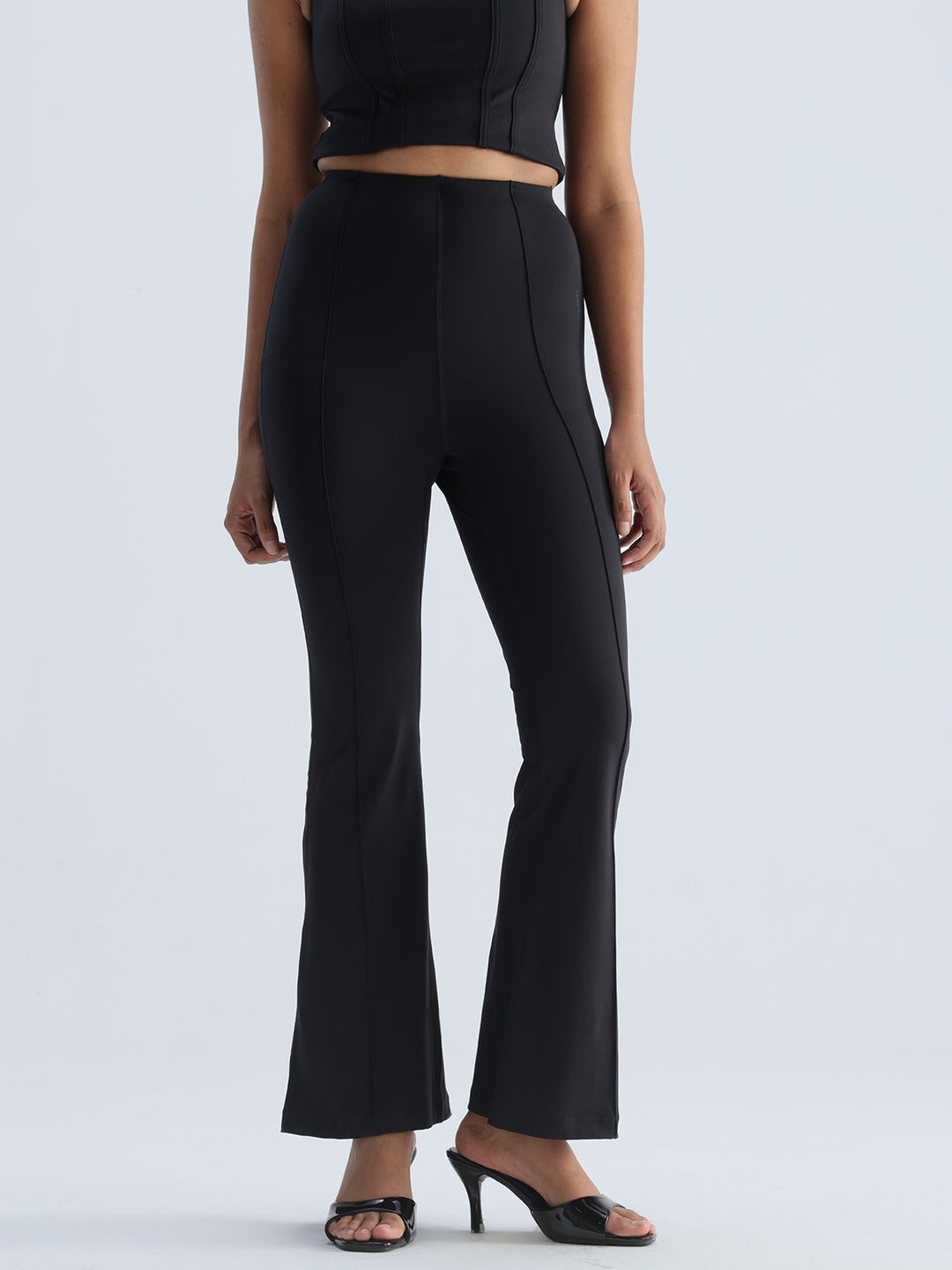 Black Pintuck Flared Pants