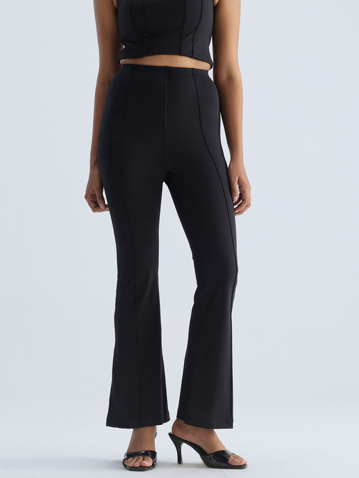 Black Pintuck Flared Pants