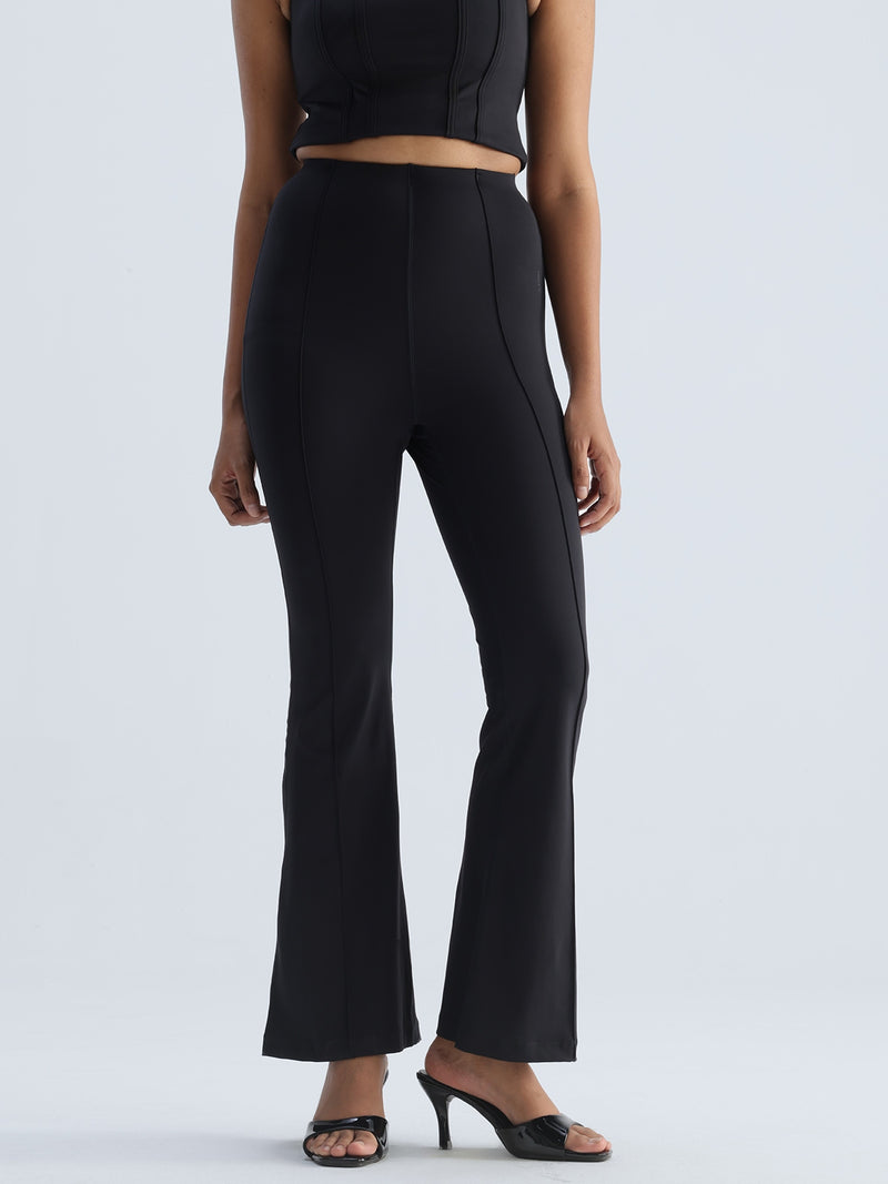 Black Pintuck Flared Pants