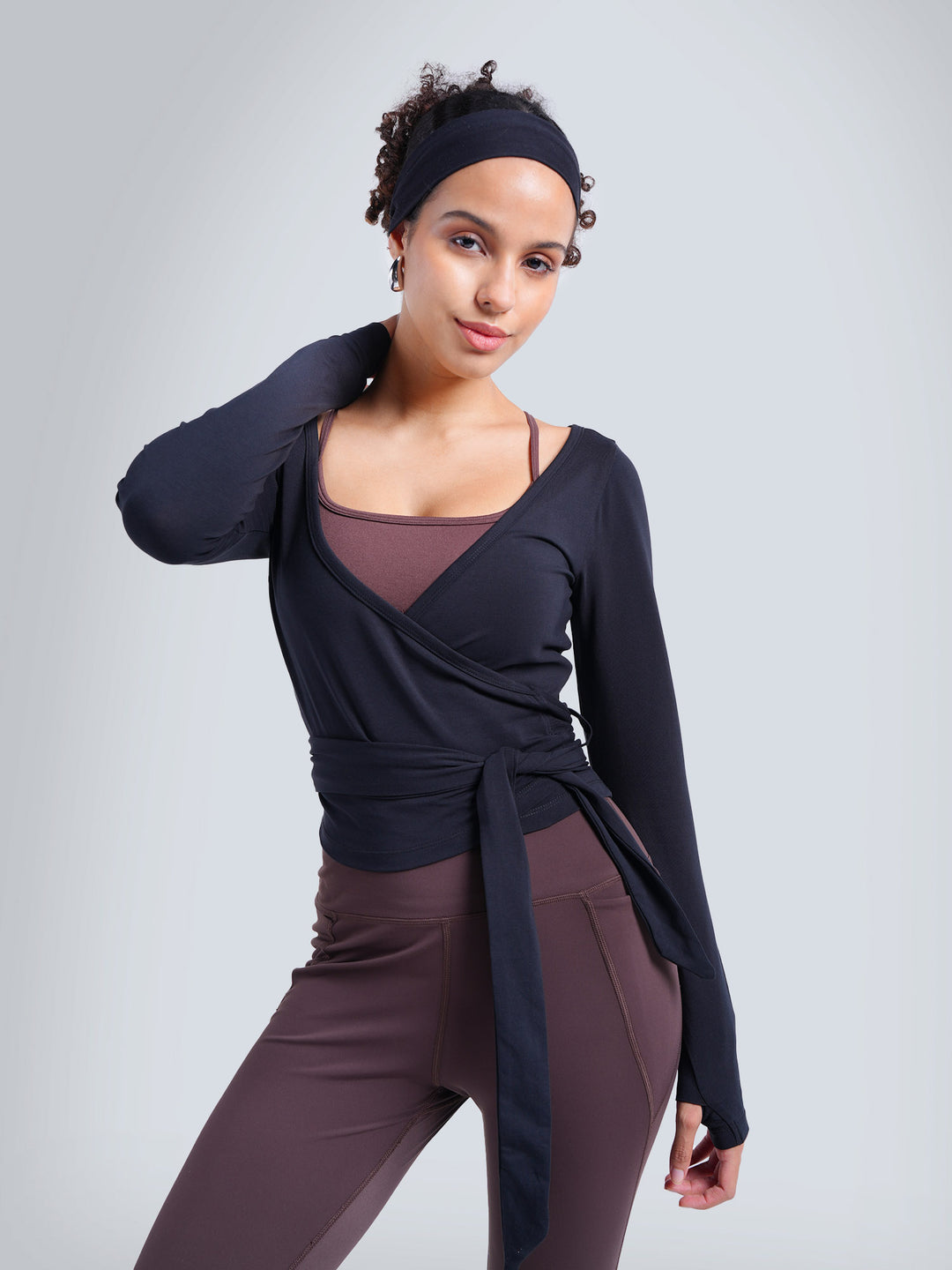 Black Cotton Wrap Top