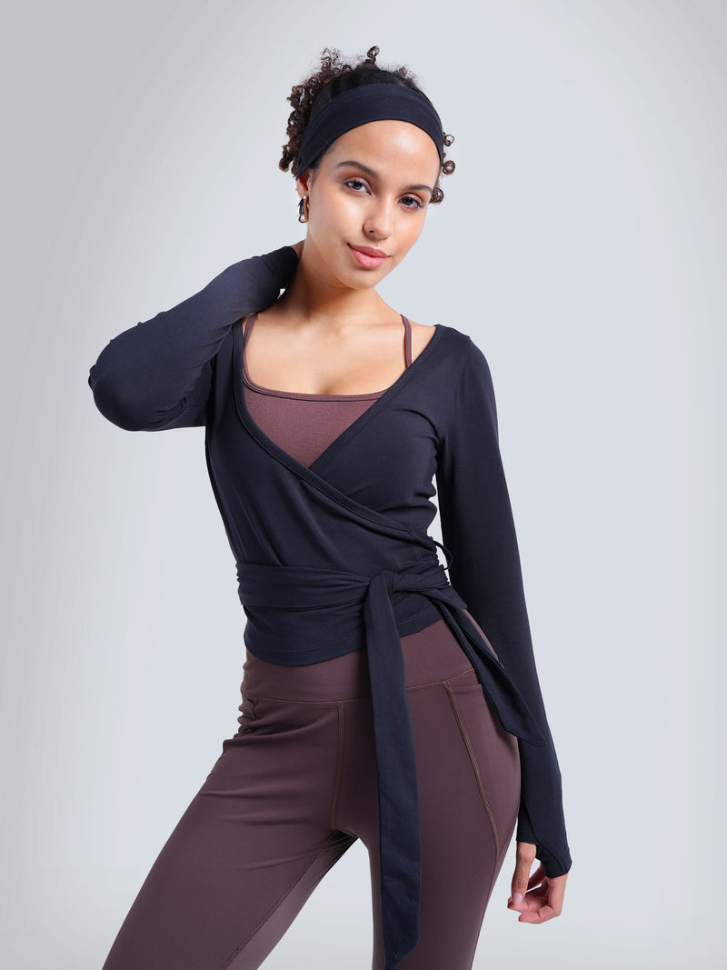 Black Cotton Wrap Top