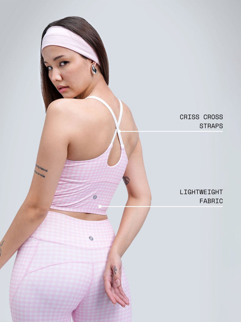 Pink Gingham Cross Back Sports Bra