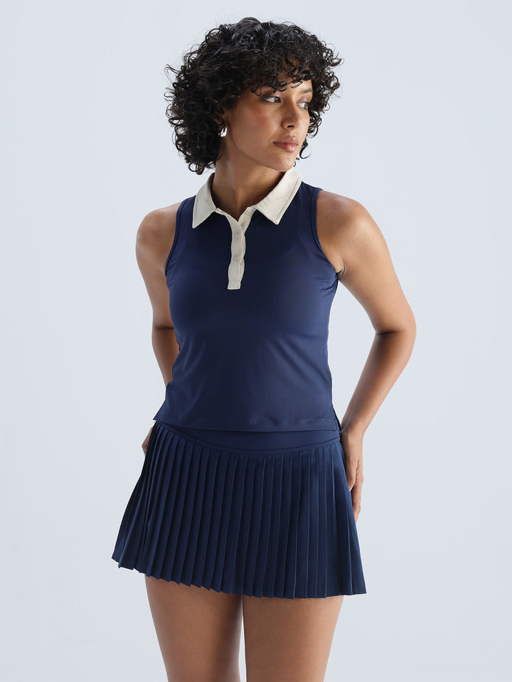 Navy Contrast Techpique Sleeveless Polo