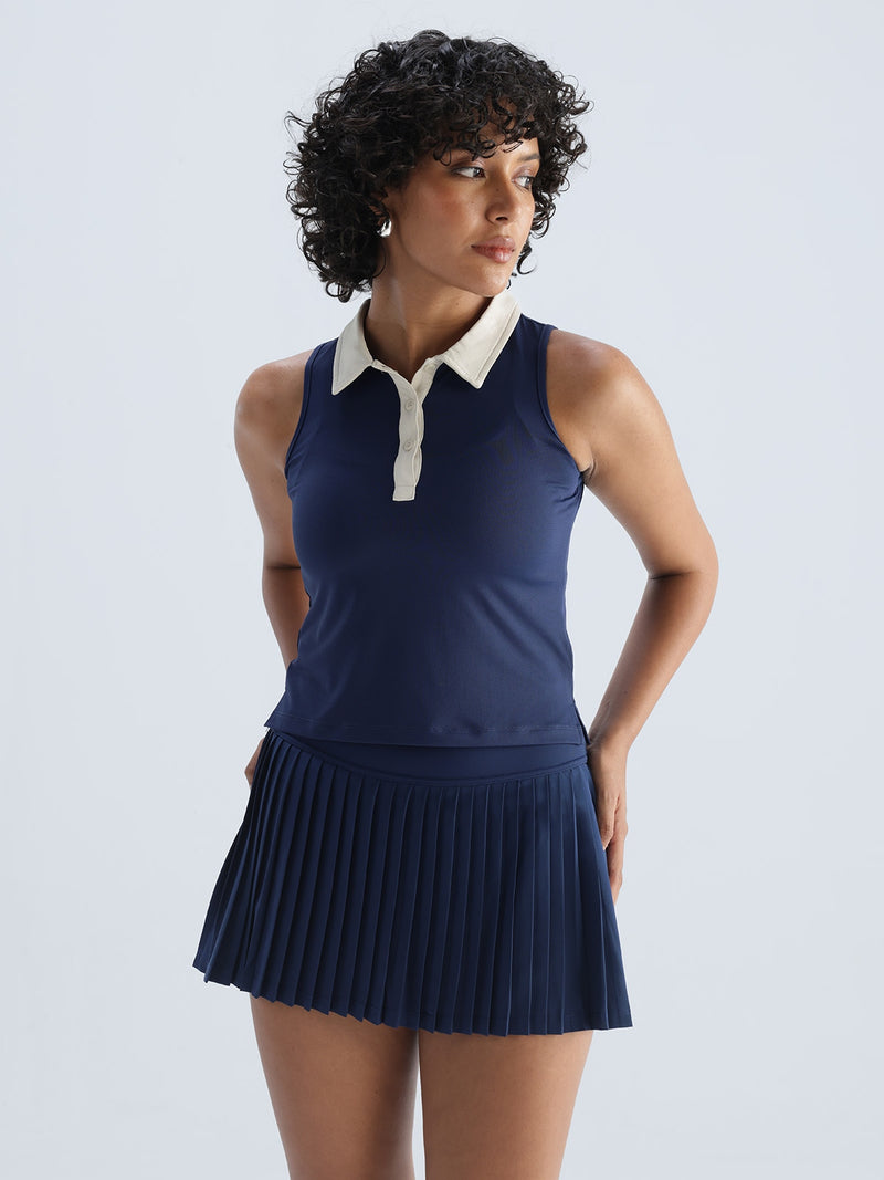 Navy Contrast Techpique Sleeveless Polo