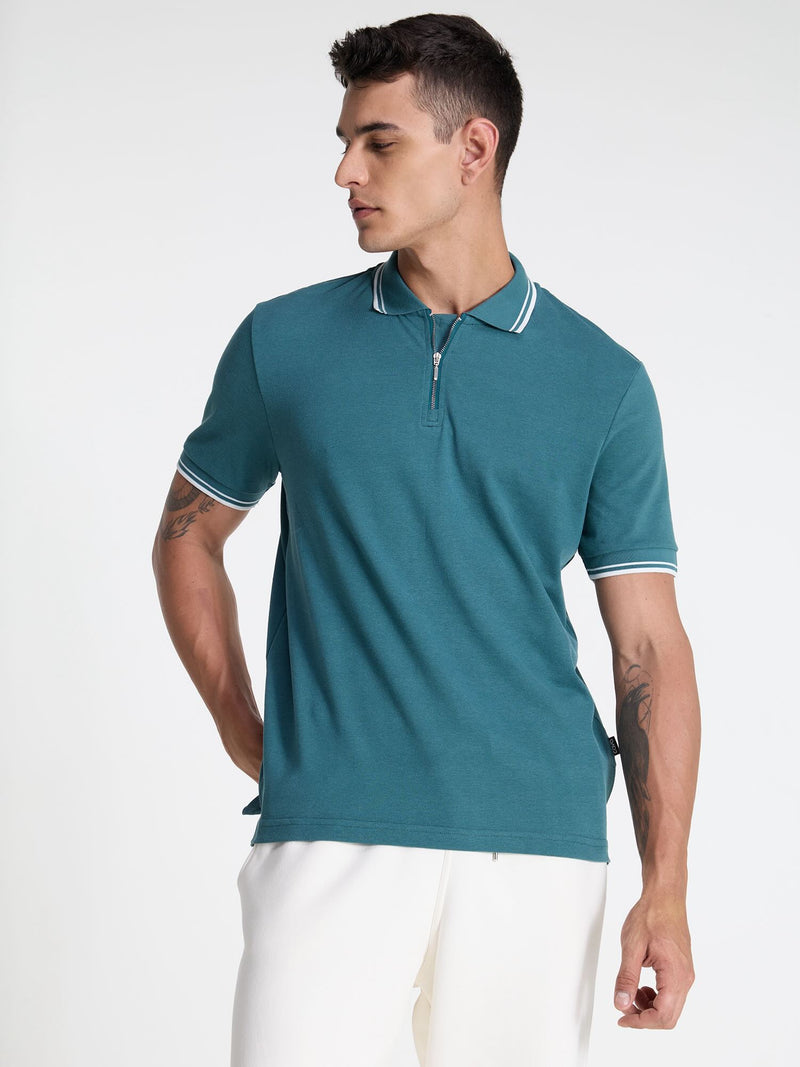 Teal Urban Zipper Polo