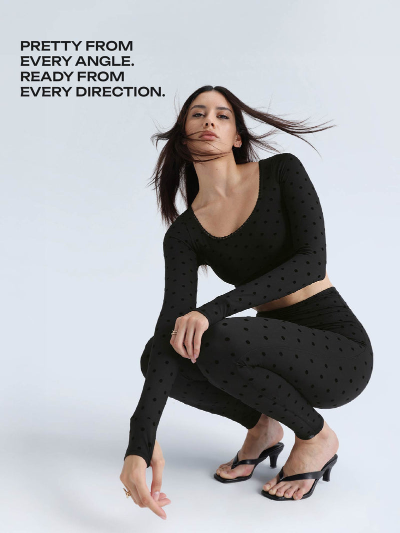 Black Polka Lace Scoop Neck Top