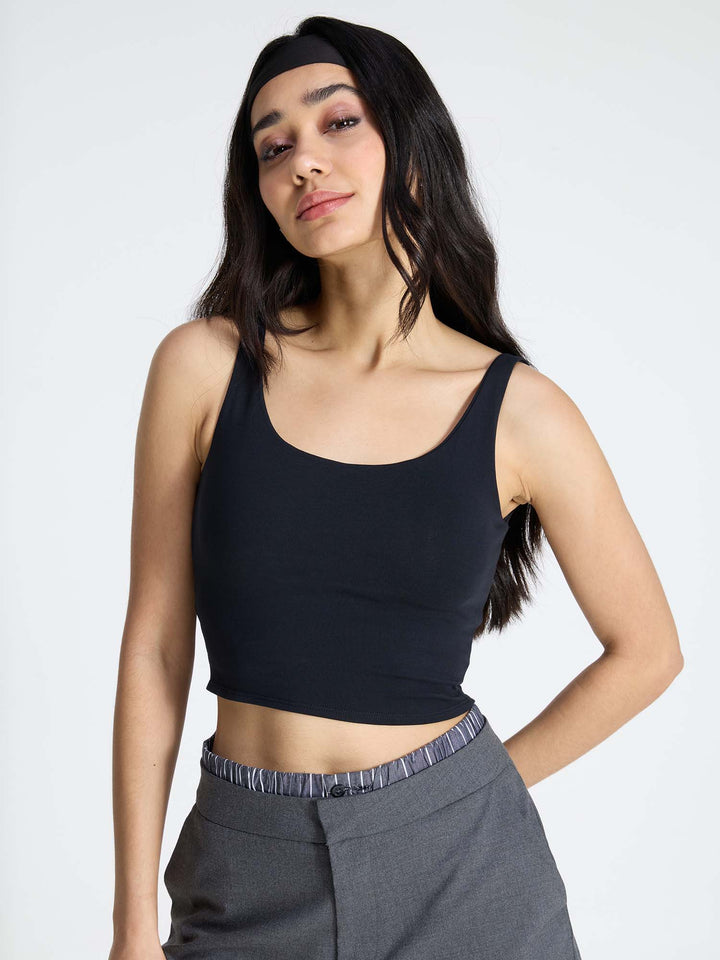 Black Cotton Scoop Tank
