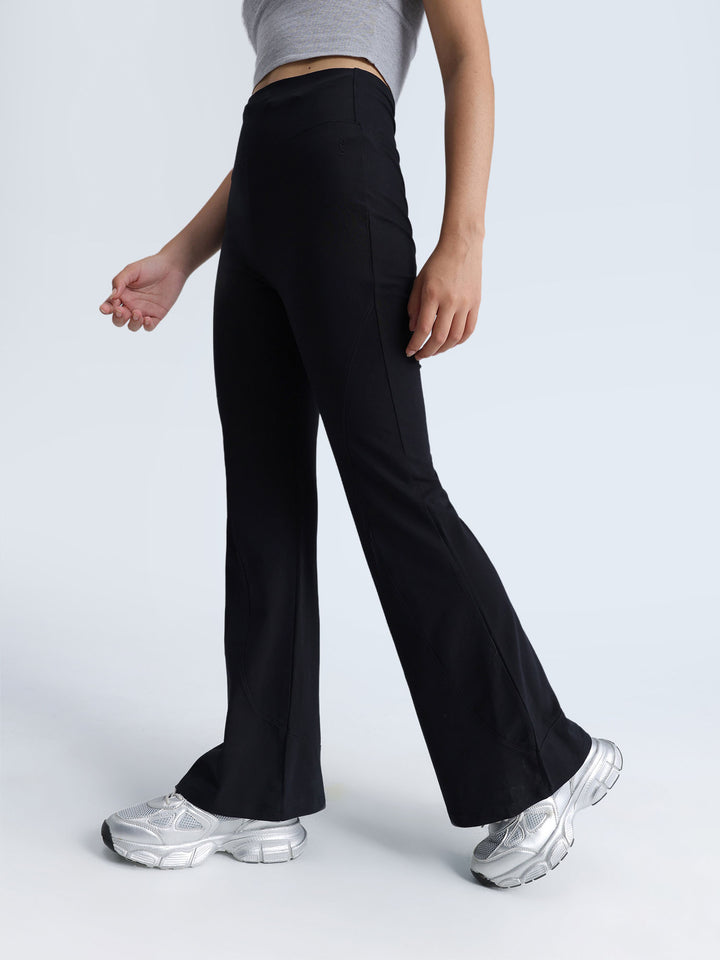 Black Cotton Flared Leggings