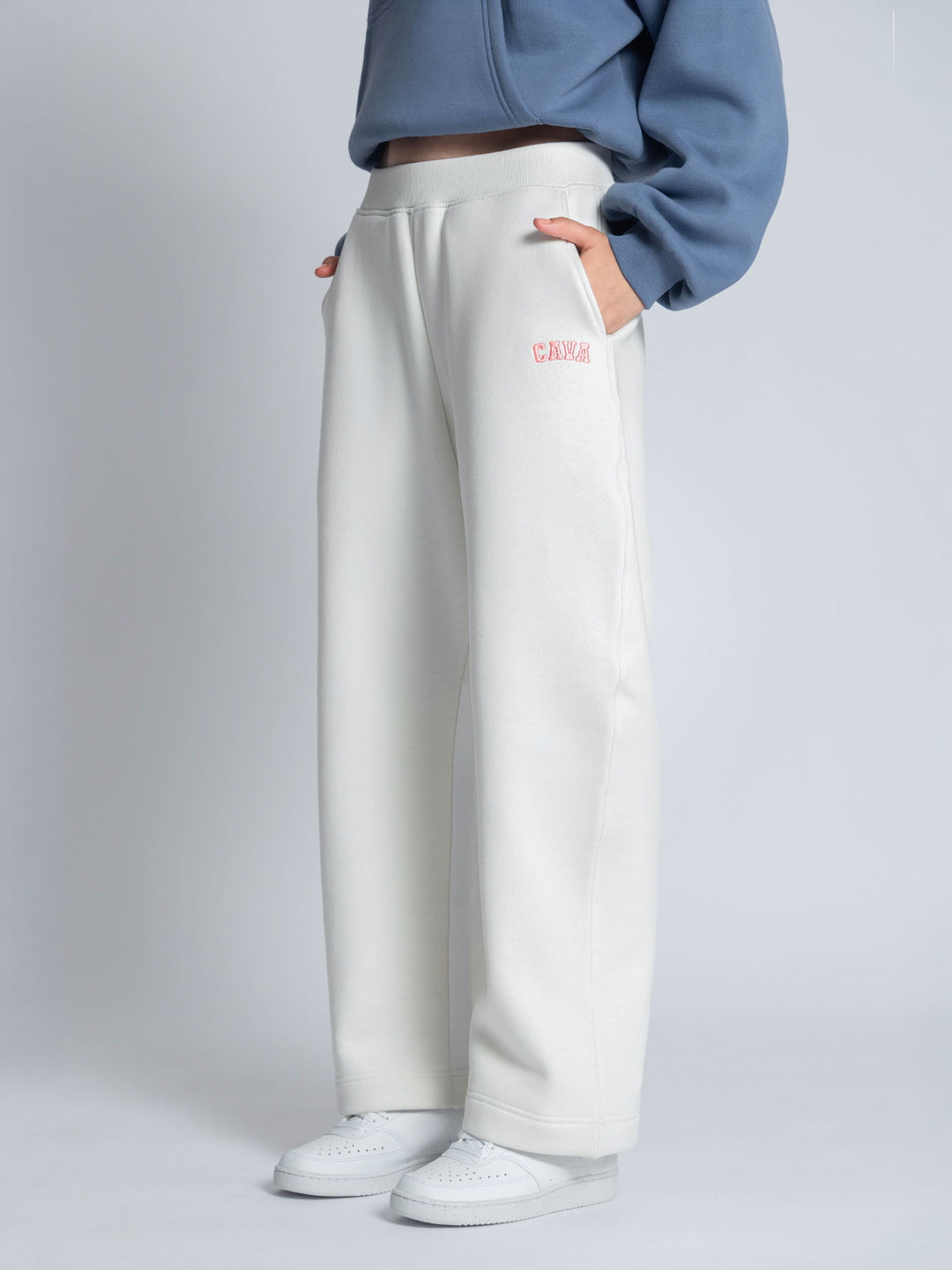 White Fleece Barrel Joggers