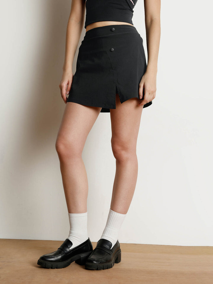 Black Wrap Woven Skorts