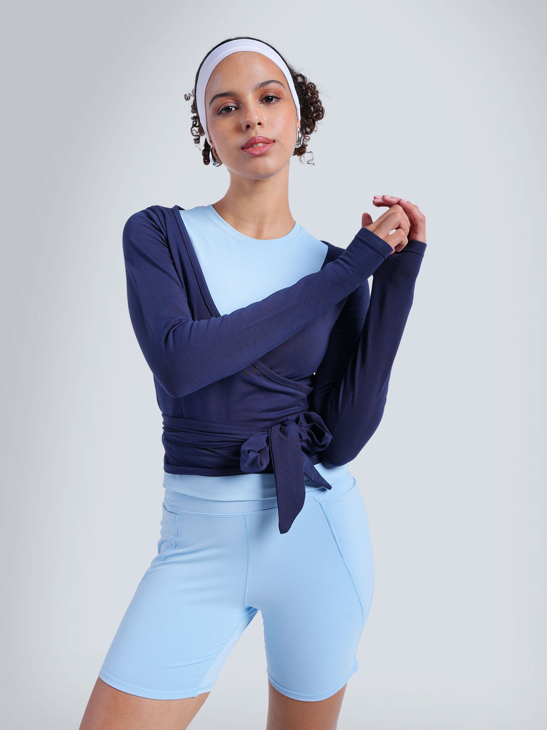 Navy Cotton Wrap Top