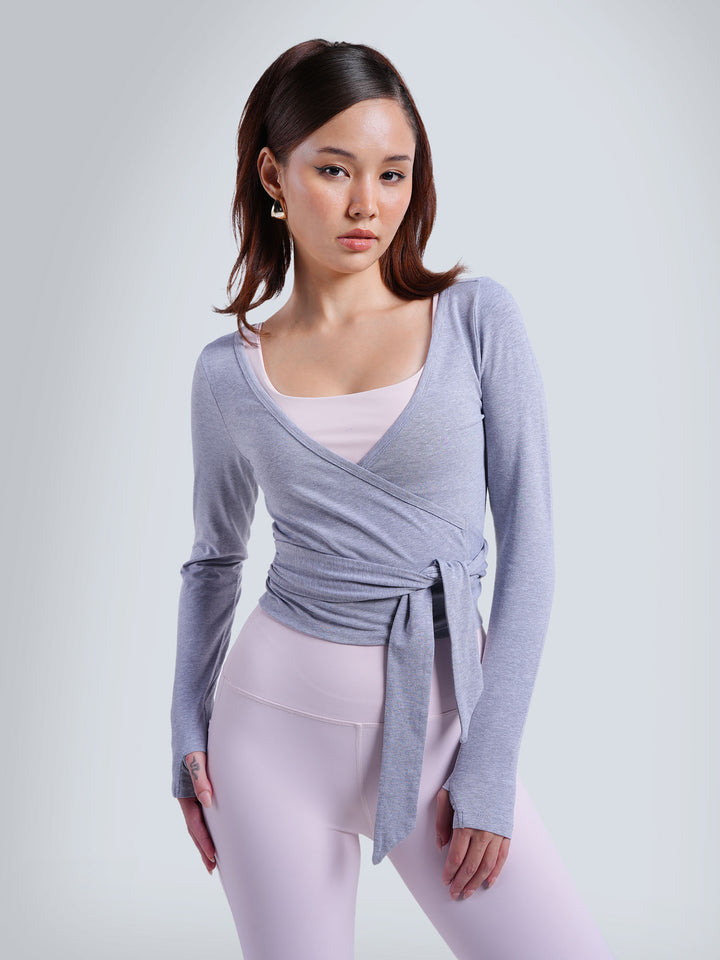 Grey Cotton Wrap Top